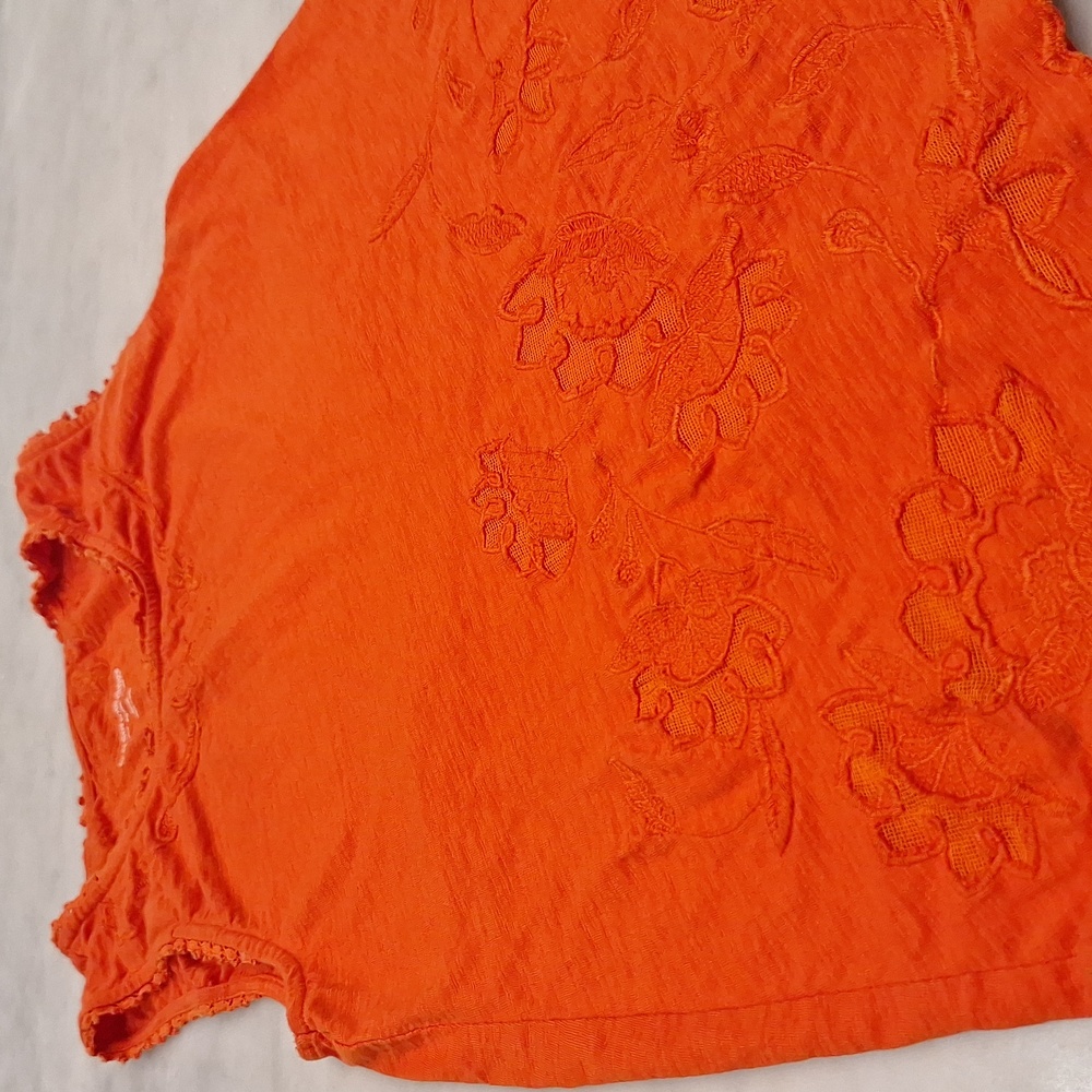 Soft Surroundings Small Orange Embroidered Mesh Sleeveless‎ Crochet Floral Top